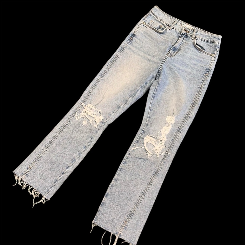 Zara Denim Collection Raw Hem Distressed Denim Jeans Size 2
